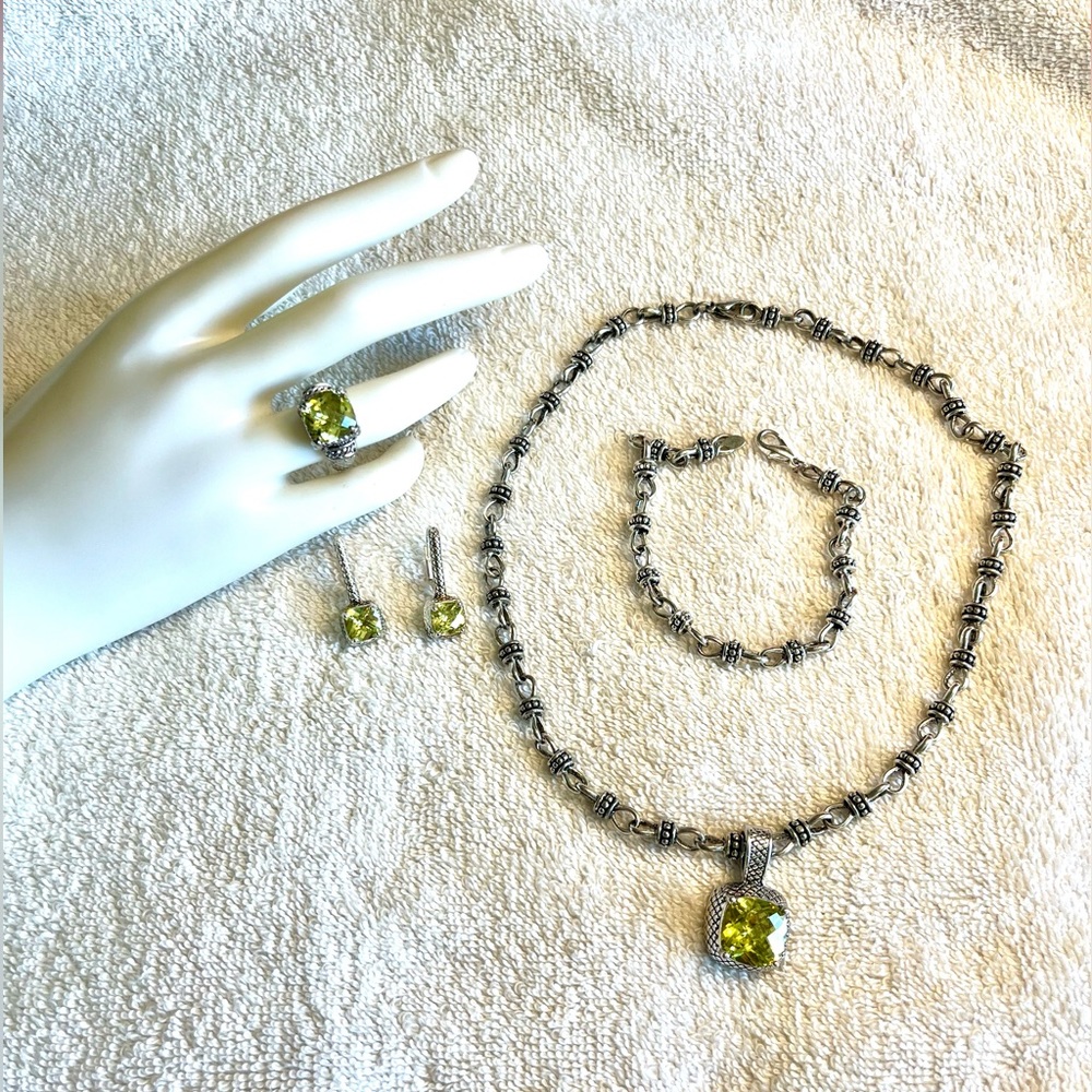 Citrine and silver ring, earrings, pendant set